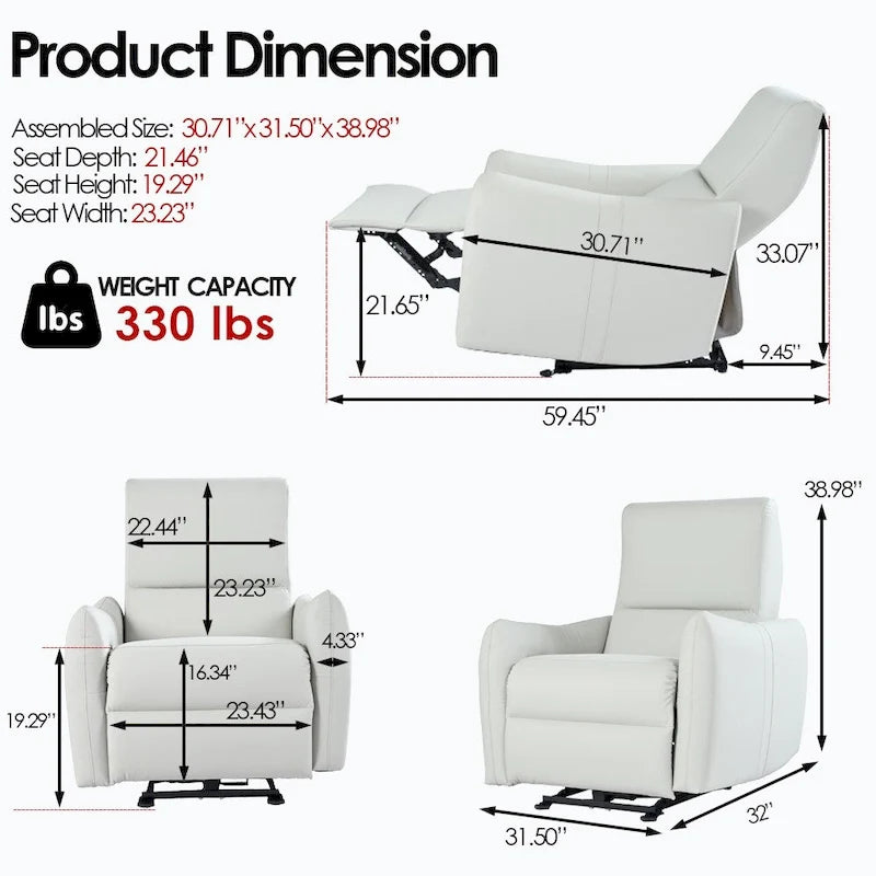 Fauteuil inclinable électrique, design "Wall Hugger" avec port USB et repose-pieds rétractable