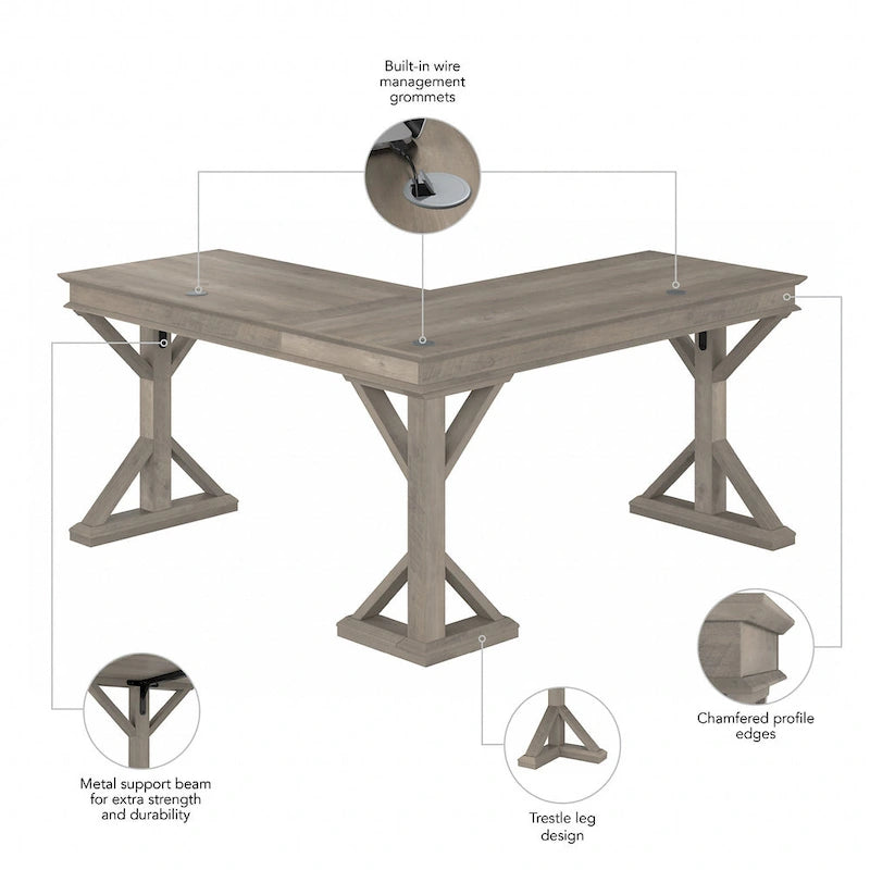 Bureau d'angle en forme de L rustique de 60W