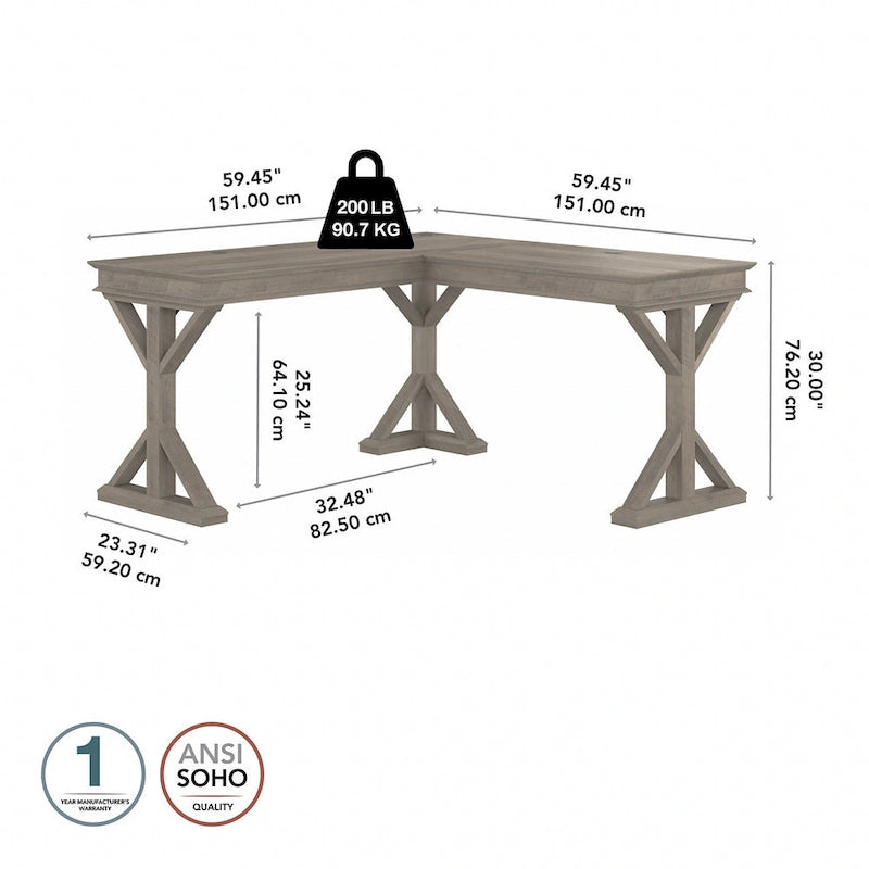 Bureau d'angle en forme de L rustique de 60W