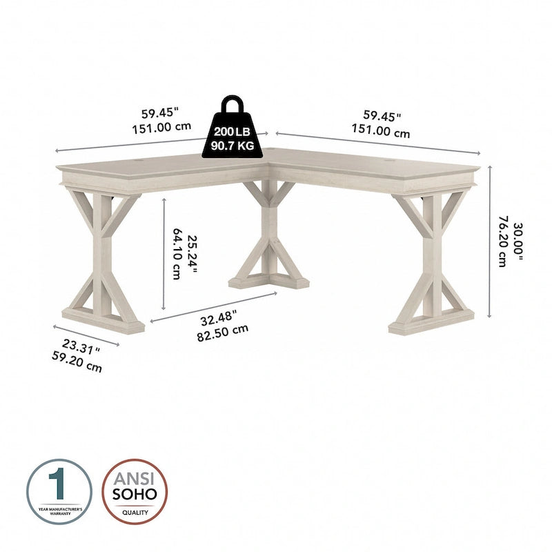 Bureau d'angle en forme de L rustique de 60W