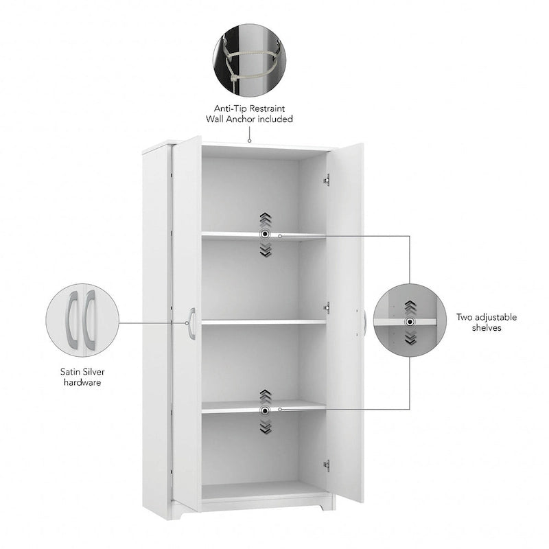 Armoire de rangement haute à 2 portes avec étagères réglables, 61 po H