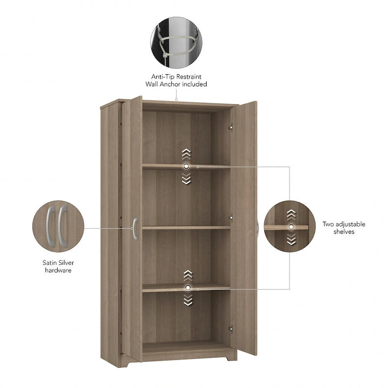 Armoire de rangement haute à 2 portes avec étagères réglables, 61 po H