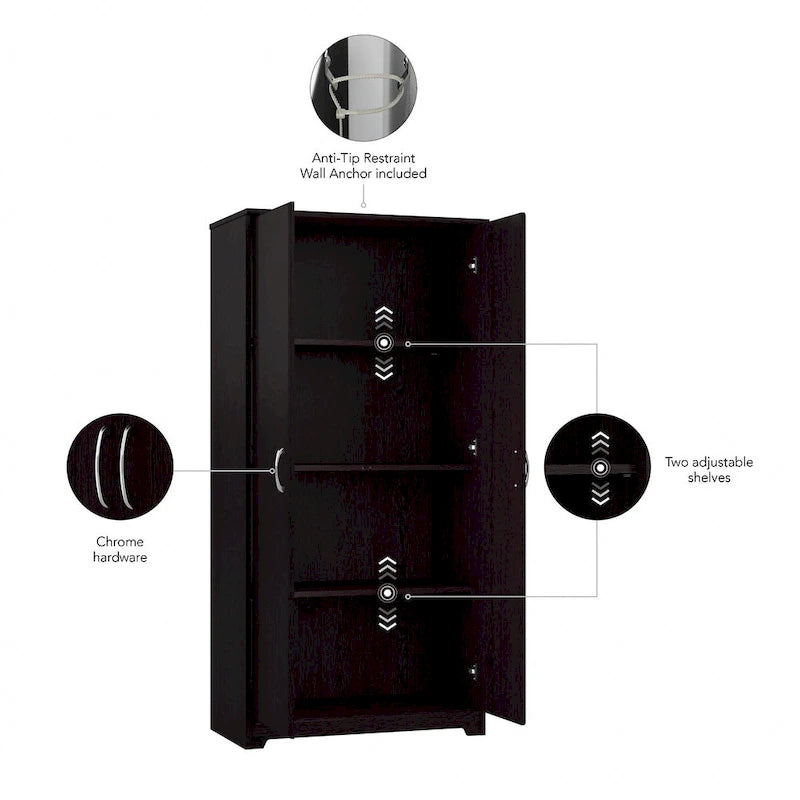 Armoire de rangement haute à 2 portes avec étagères réglables, 61 po H