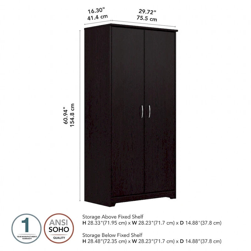 Armoire de rangement haute à 2 portes avec étagères réglables, 61 po H