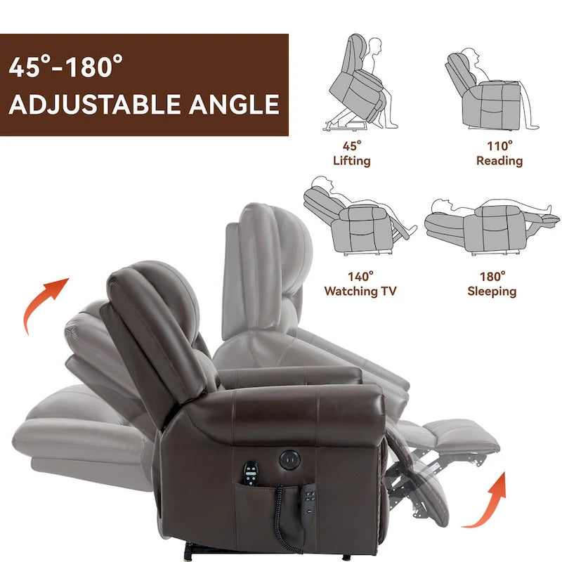 Fauteuil inclinable releveur électrique avec massage, chaleur lombaire et port USB