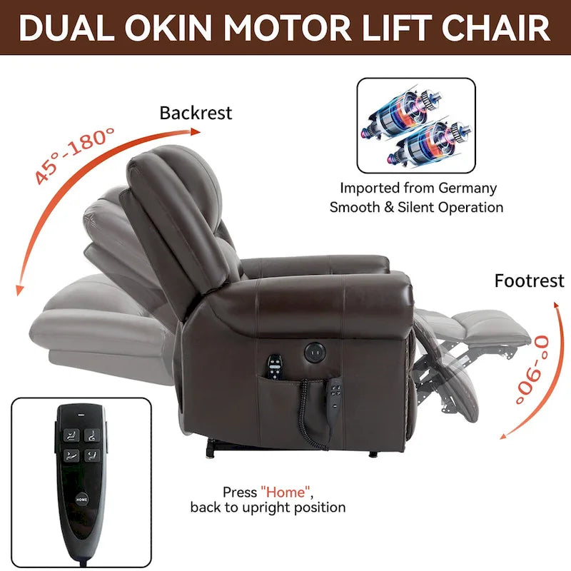 Fauteuil inclinable releveur électrique avec massage, chaleur lombaire et port USB