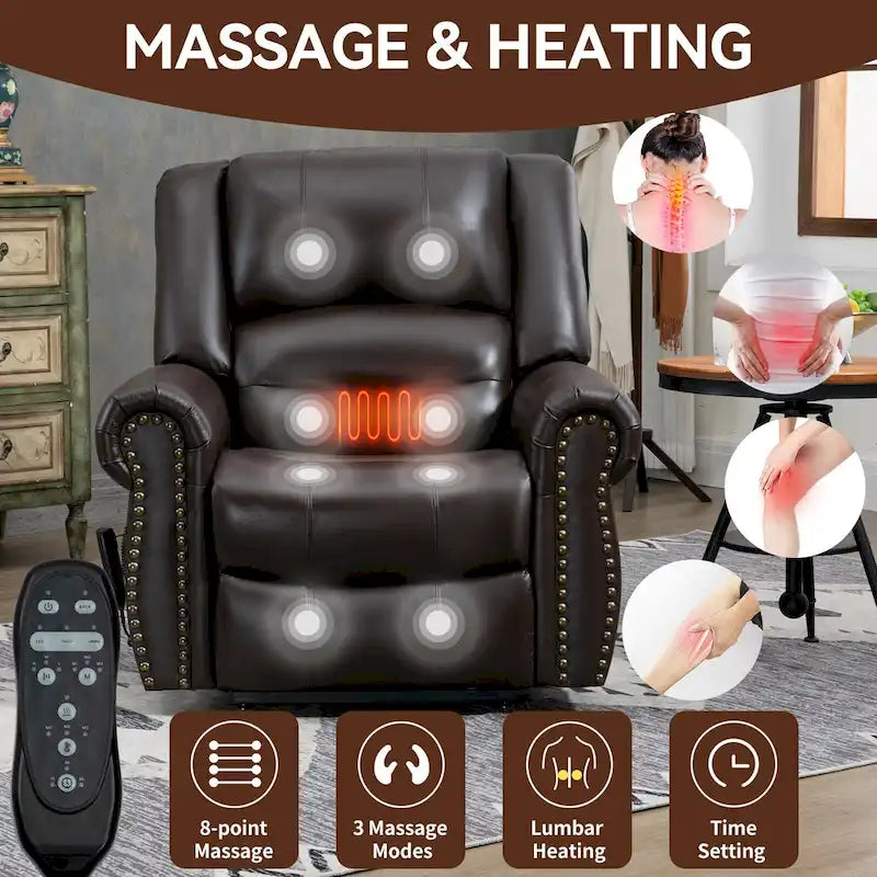 Fauteuil inclinable releveur électrique avec massage, chaleur lombaire et port USB