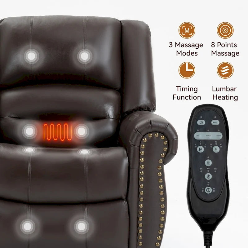 Fauteuil inclinable releveur électrique avec massage, chaleur lombaire et port USB