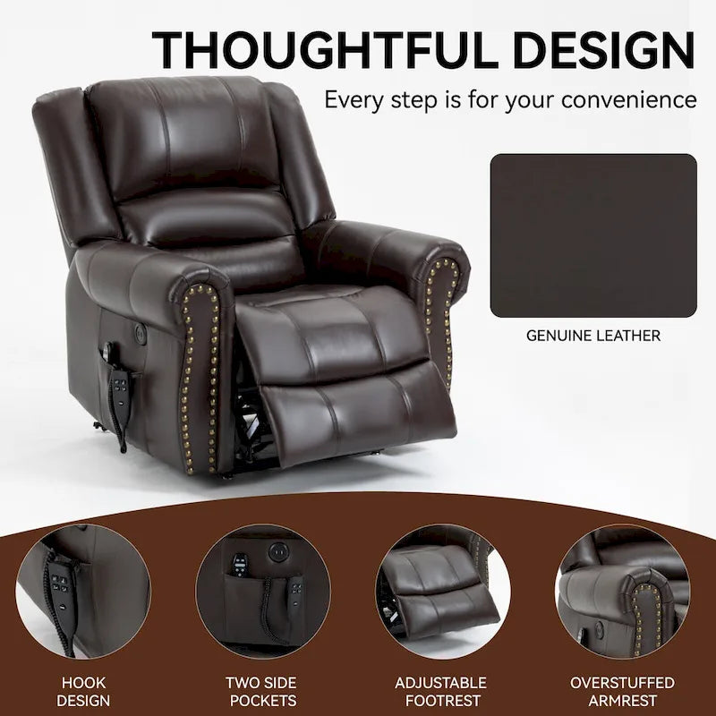 Fauteuil inclinable releveur électrique avec massage, chaleur lombaire et port USB