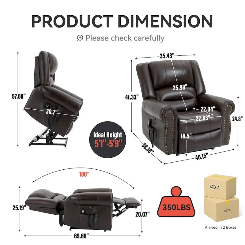 Fauteuil inclinable releveur électrique avec massage, chaleur lombaire et port USB