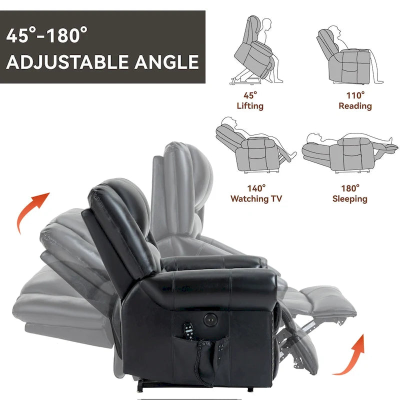 Fauteuil inclinable releveur électrique avec massage, chaleur lombaire et port USB