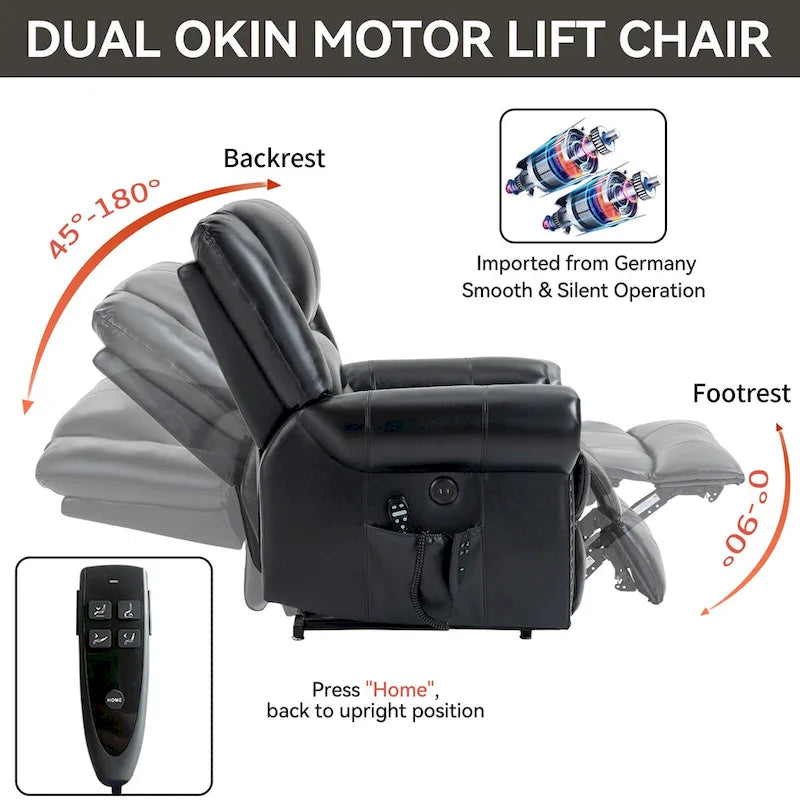 Fauteuil inclinable releveur électrique avec massage, chaleur lombaire et port USB