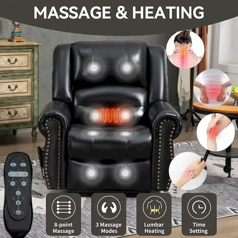 Fauteuil inclinable releveur électrique avec massage, chaleur lombaire et port USB
