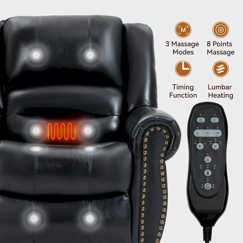 Fauteuil inclinable releveur électrique avec massage, chaleur lombaire et port USB