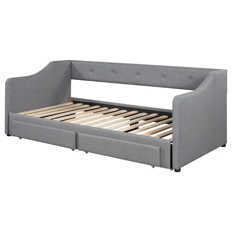 Lit de repos convertible double XL en grand format avec tiroirs de rangement et revêtement capitonné