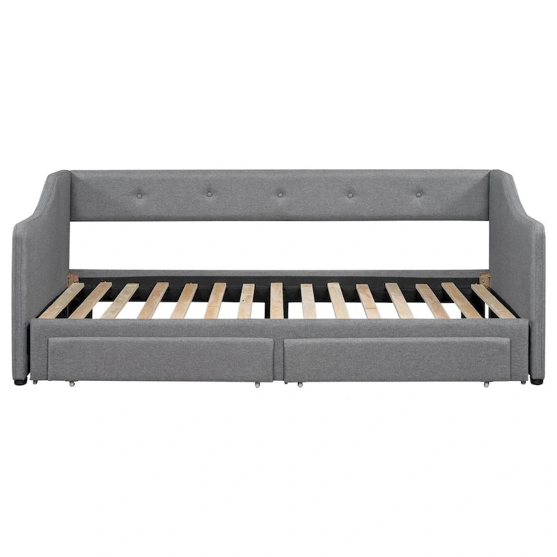 Lit de repos convertible double XL en grand format avec tiroirs de rangement et revêtement capitonné