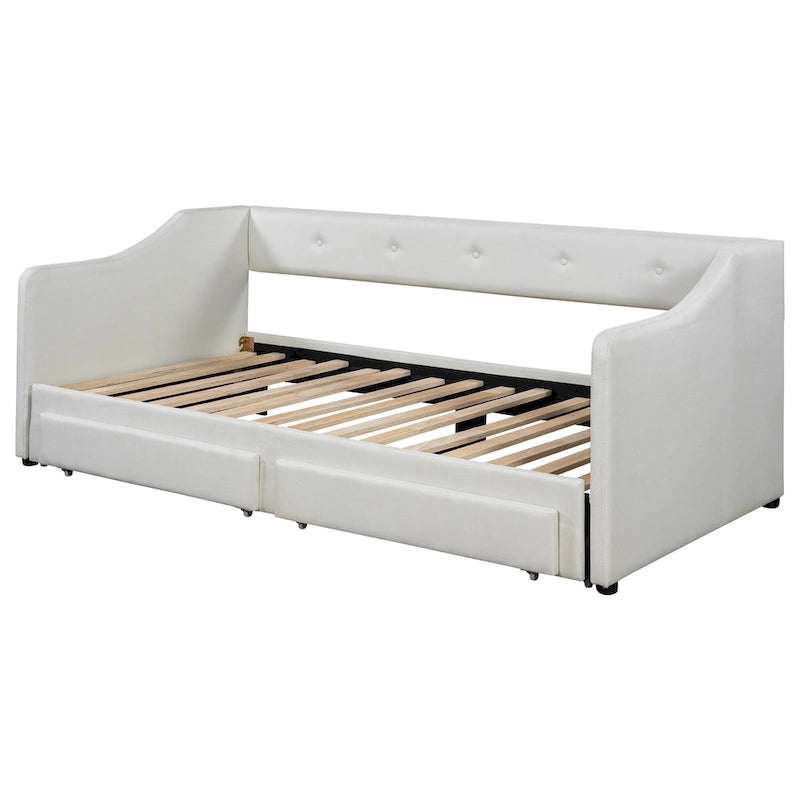 Lit de repos convertible double XL en grand format avec tiroirs de rangement et revêtement capitonné