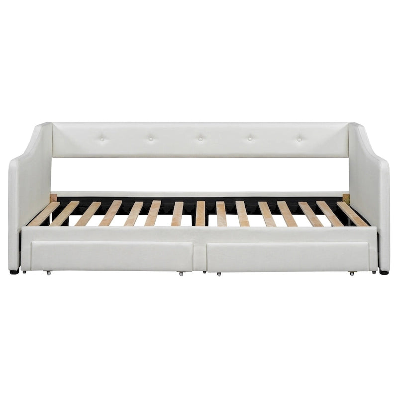 Lit de repos convertible double XL en grand format avec tiroirs de rangement et revêtement capitonné