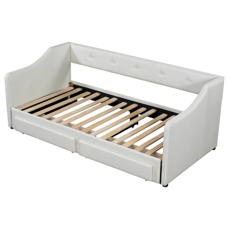 Lit de repos convertible double XL en grand format avec tiroirs de rangement et revêtement capitonné