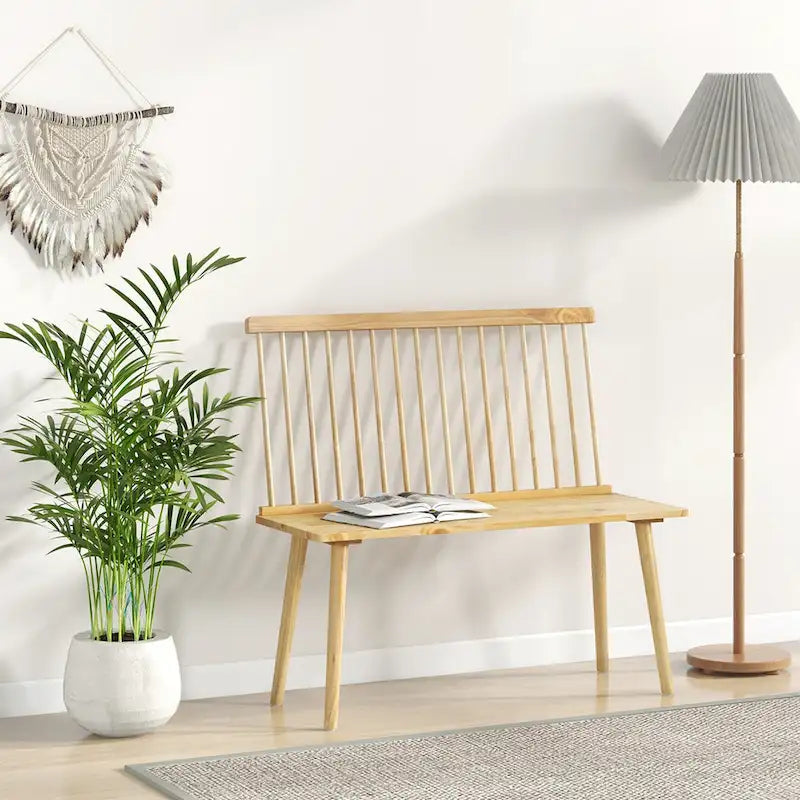 Banc 2 places en bois massif de style Windsor avec dossier amovible à barreaux, pour entrée, salle à manger et salon