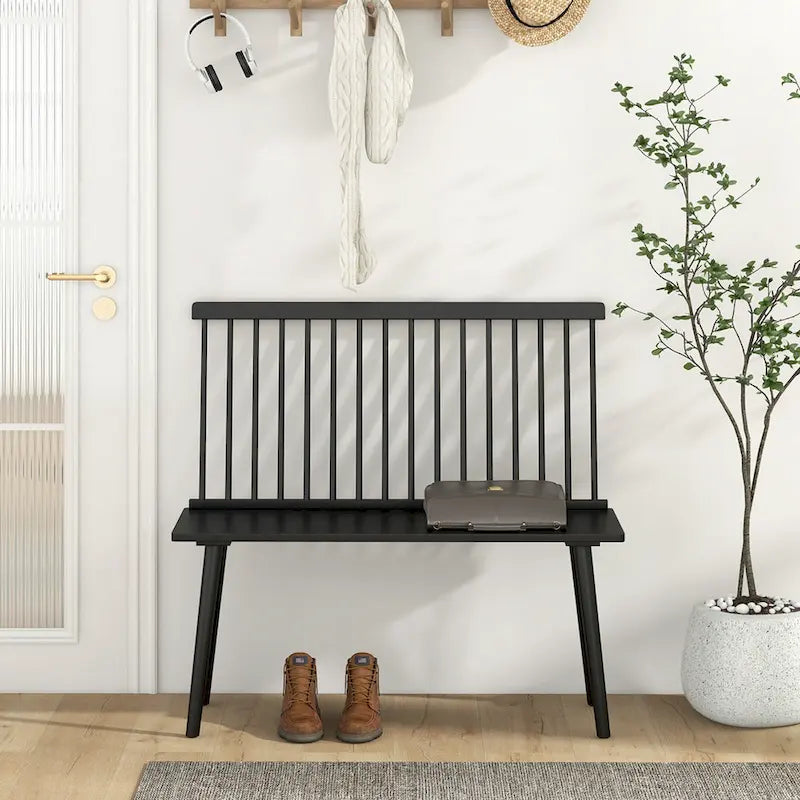 Banc 2 places en bois massif de style Windsor avec dossier amovible à barreaux, pour entrée, salle à manger et salon