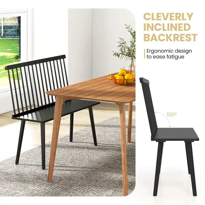 Banc 2 places en bois massif de style Windsor avec dossier amovible à barreaux, pour entrée, salle à manger et salon