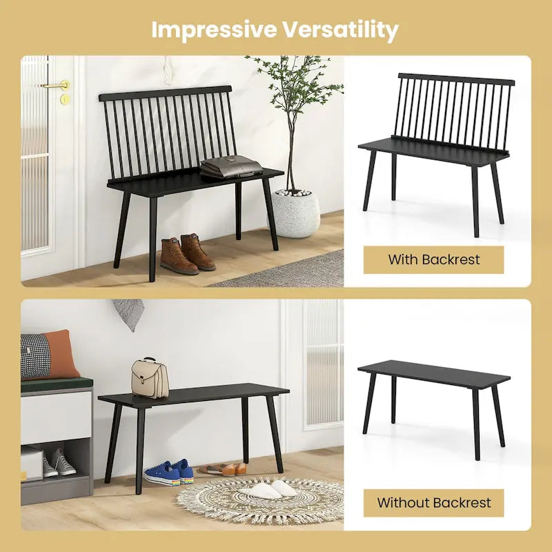 Banc 2 places en bois massif de style Windsor avec dossier amovible à barreaux, pour entrée, salle à manger et salon