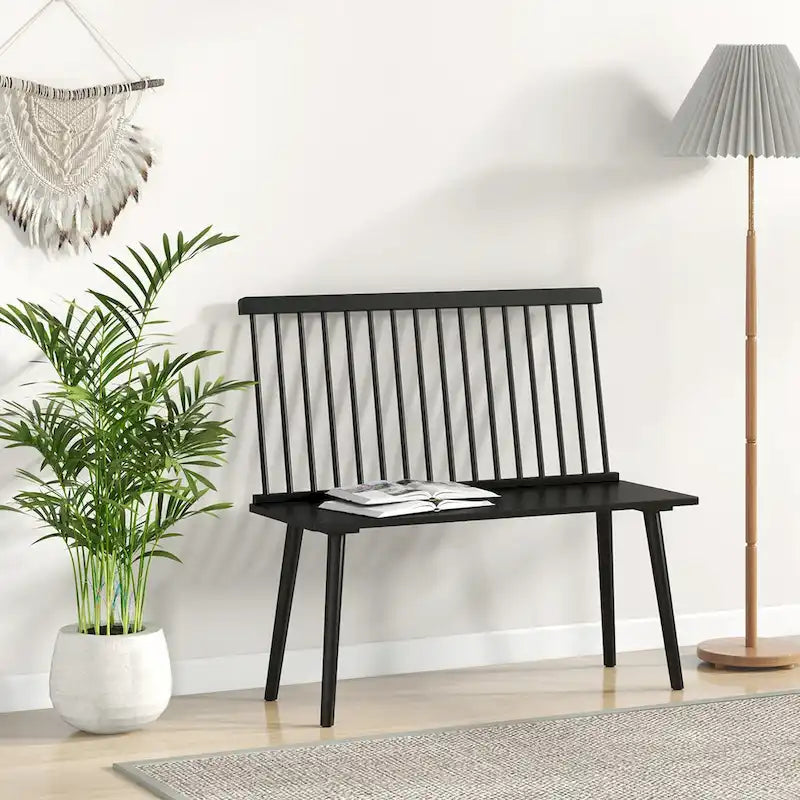 Banc 2 places en bois massif de style Windsor avec dossier amovible à barreaux, pour entrée, salle à manger et salon