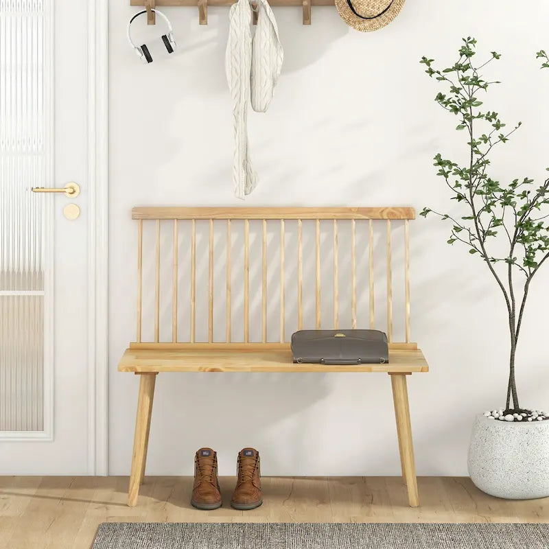 Banc 2 places en bois massif de style Windsor avec dossier amovible à barreaux, pour entrée, salle à manger et salon