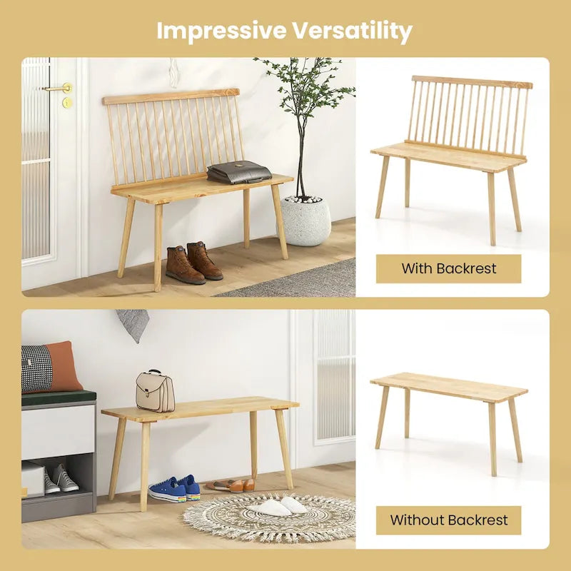 Banc 2 places en bois massif de style Windsor avec dossier amovible à barreaux, pour entrée, salle à manger et salon
