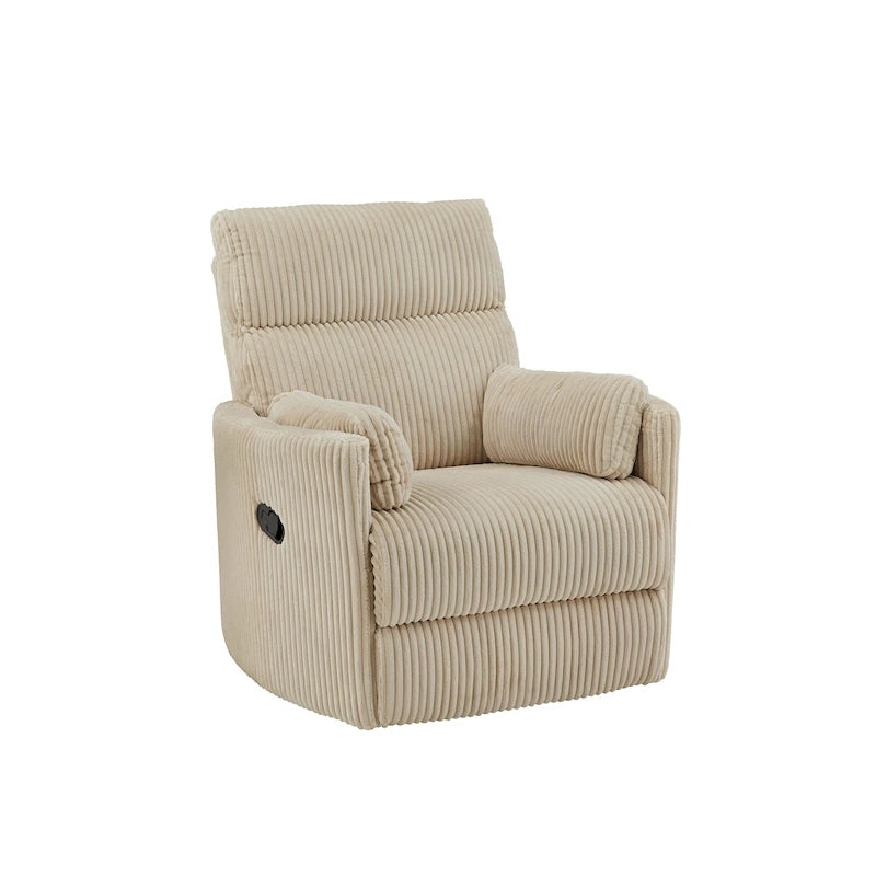 Fauteuil inclinable, pivotant et coulissant manuel en velours côtelé, 3-en-1 multifonction pour petits espaces
