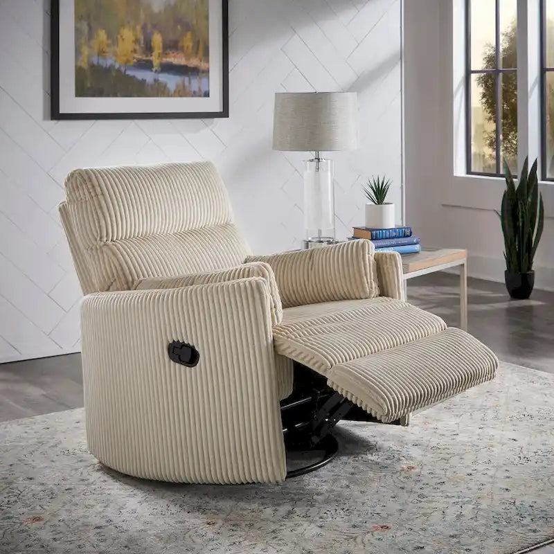 Fauteuil inclinable, pivotant et coulissant manuel en velours côtelé, 3-en-1 multifonction pour petits espaces