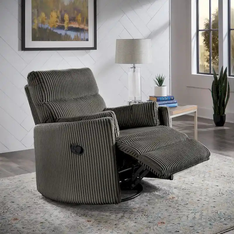 Fauteuil inclinable, pivotant et coulissant manuel en velours côtelé, 3-en-1 multifonction pour petits espaces