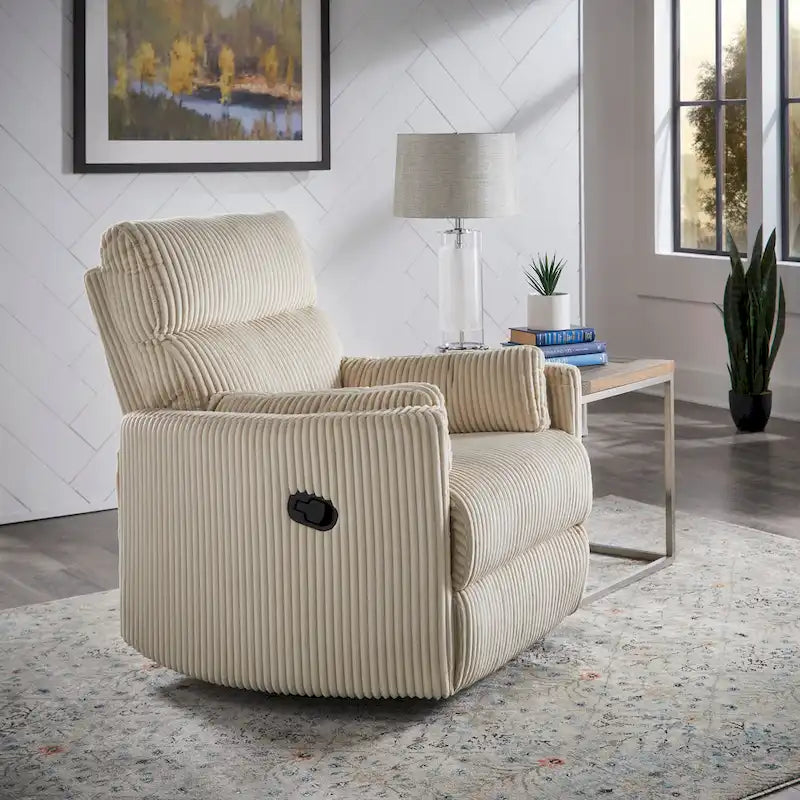 Fauteuil inclinable, pivotant et coulissant manuel en velours côtelé, 3-en-1 multifonction pour petits espaces