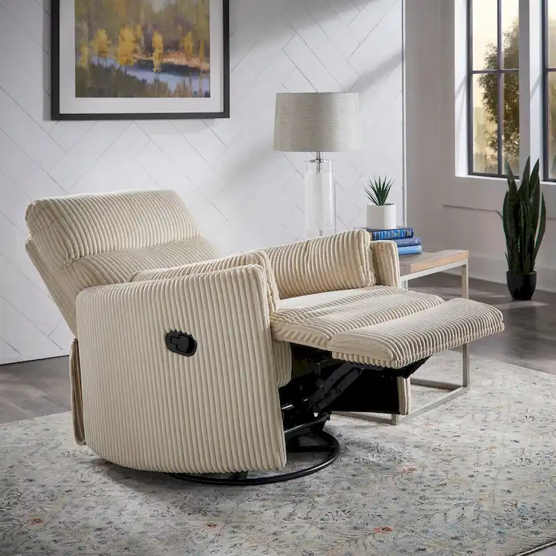 Fauteuil inclinable, pivotant et coulissant manuel en velours côtelé, 3-en-1 multifonction pour petits espaces