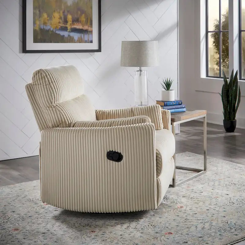 Fauteuil inclinable, pivotant et coulissant manuel en velours côtelé, 3-en-1 multifonction pour petits espaces