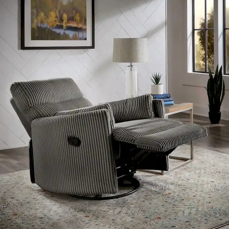 Fauteuil inclinable, pivotant et coulissant manuel en velours côtelé, 3-en-1 multifonction pour petits espaces