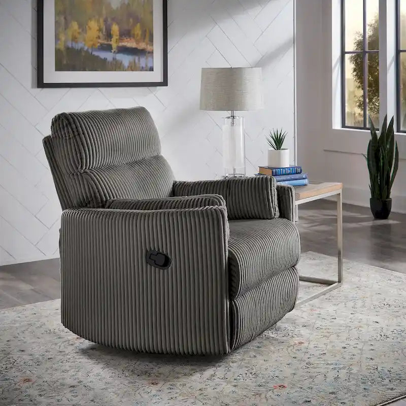 Fauteuil inclinable, pivotant et coulissant manuel en velours côtelé, 3-en-1 multifonction pour petits espaces