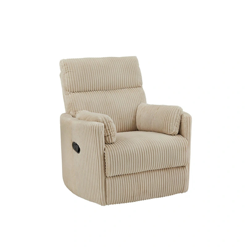 Fauteuil inclinable, pivotant et coulissant manuel en velours côtelé, 3-en-1 multifonction pour petits espaces