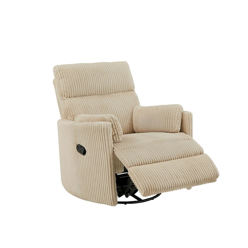 Fauteuil inclinable, pivotant et coulissant manuel en velours côtelé, 3-en-1 multifonction pour petits espaces
