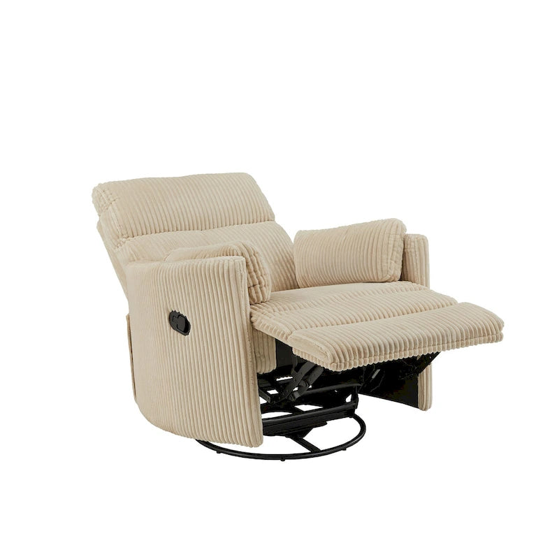 Fauteuil inclinable, pivotant et coulissant manuel en velours côtelé, 3-en-1 multifonction pour petits espaces