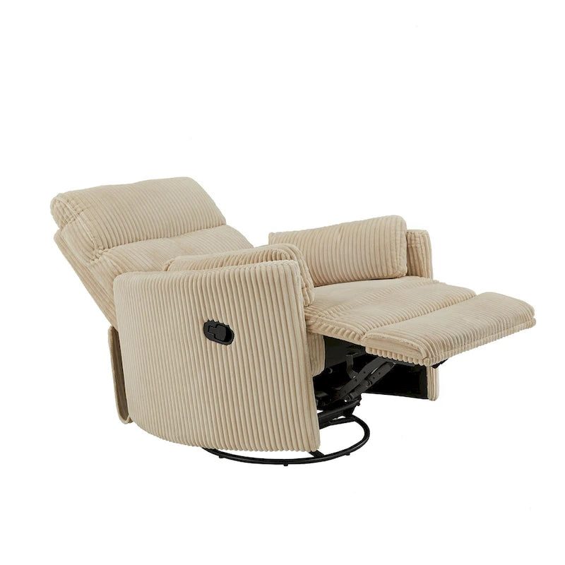 Fauteuil inclinable, pivotant et coulissant manuel en velours côtelé, 3-en-1 multifonction pour petits espaces