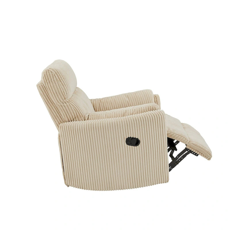 Fauteuil inclinable, pivotant et coulissant manuel en velours côtelé, 3-en-1 multifonction pour petits espaces