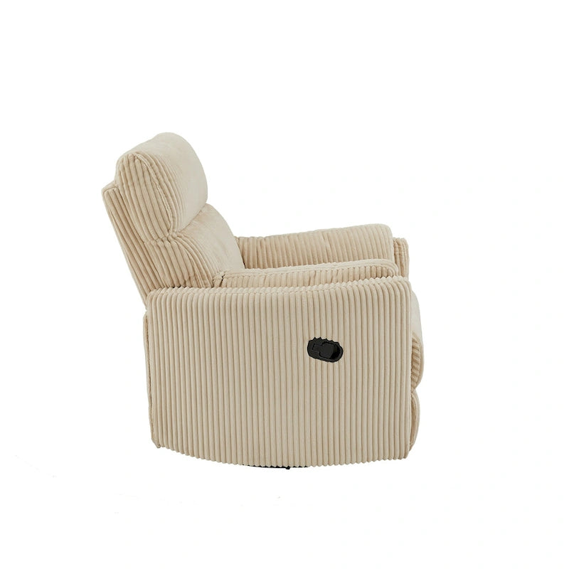 Fauteuil inclinable, pivotant et coulissant manuel en velours côtelé, 3-en-1 multifonction pour petits espaces