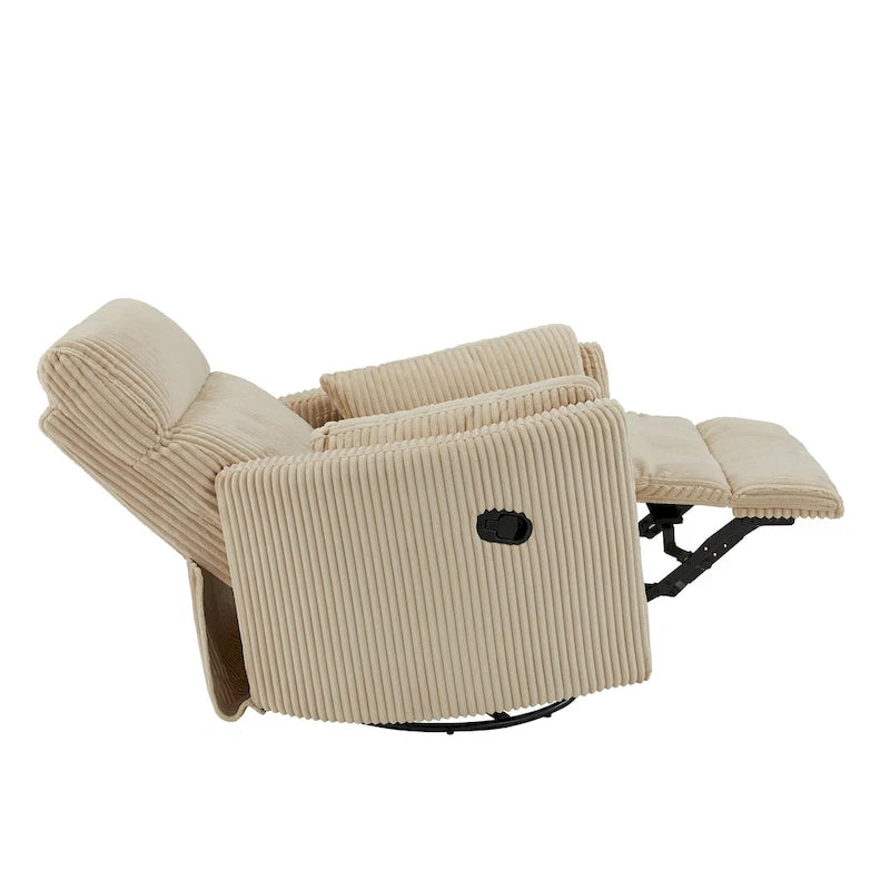 Fauteuil inclinable, pivotant et coulissant manuel en velours côtelé, 3-en-1 multifonction pour petits espaces