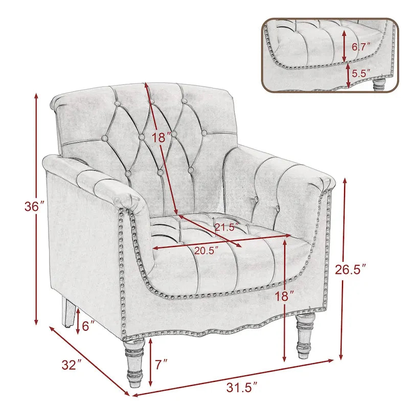Fauteuil club en similicuir capitonné avec clous décoratifs et pieds tournés en bois