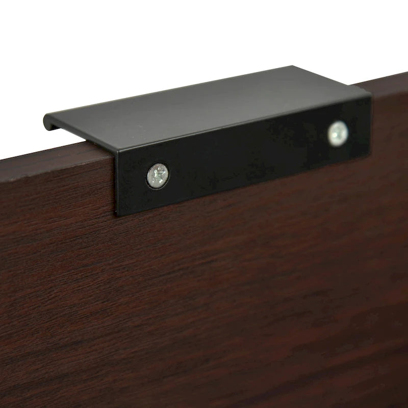 Table de chevet haute avec tiroir et étagère ouverte, finition noyer et pieds noirs mats