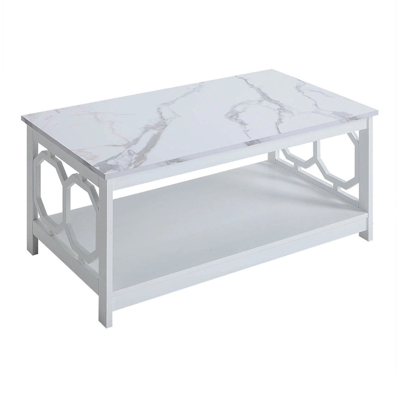 Table basse à 2 plateaux avec côtés ajourés géométriques et étagère inférieure