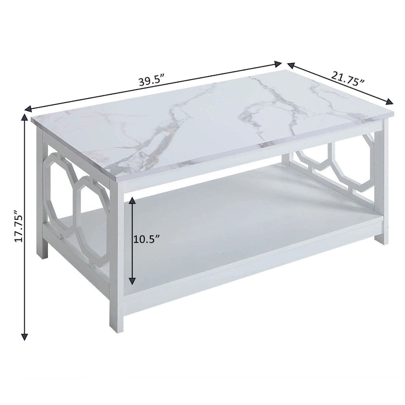 Table basse à 2 plateaux avec côtés ajourés géométriques et étagère inférieure