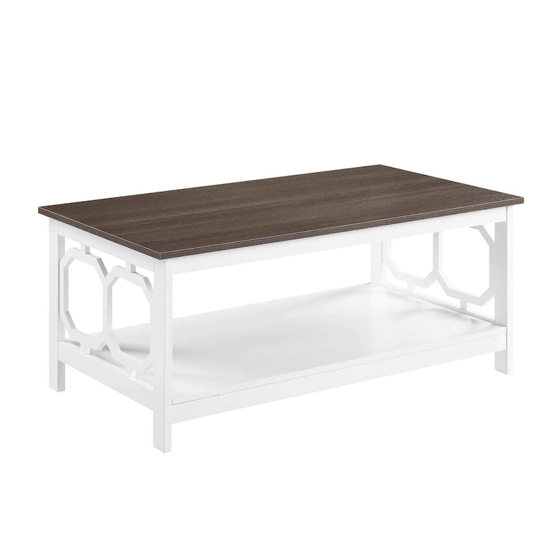 Table basse à 2 plateaux avec côtés ajourés géométriques et étagère inférieure